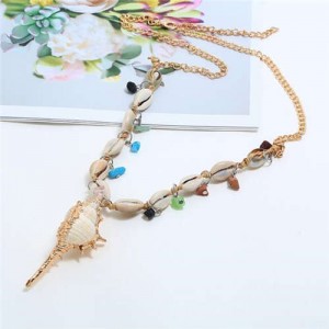Conch Pendant Seashell Chain Design High Fashion Women Costume Necklace - White