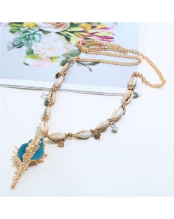 Conch Pendant Seashell Chain Design High Fashion Women Costume Necklace - Blue