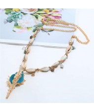 Conch Pendant Seashell Chain Design High Fashion Women Costume Necklace - Blue