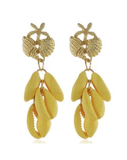 Natural Seashell Tassel Design High Fashion Women Statement Earrings - Yellow