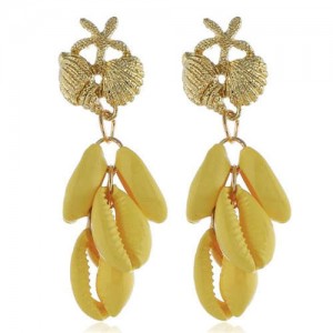 Natural Seashell Tassel Design High Fashion Women Statement Earrings - Yellow