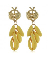 Natural Seashell Tassel Design High Fashion Women Statement Earrings - Yellow