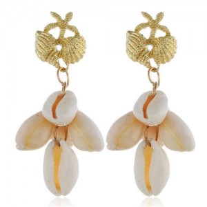 Natural Seashell Tassel Design High Fashion Women Statement Earrings - White