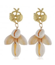 Natural Seashell Tassel Design High Fashion Women Statement Earrings - White
