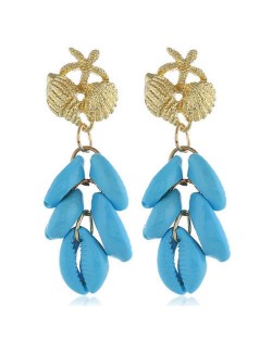 Natural Seashell Tassel Design High Fashion Women Statement Earrings - Sky Blue