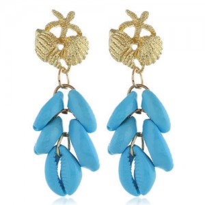 Natural Seashell Tassel Design High Fashion Women Statement Earrings - Sky Blue