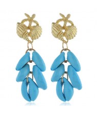 Natural Seashell Tassel Design High Fashion Women Statement Earrings - Sky Blue