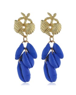 Natural Seashell Tassel Design High Fashion Women Statement Earrings - Royal Blue