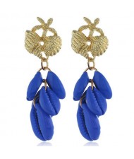 Natural Seashell Tassel Design High Fashion Women Statement Earrings - Royal Blue
