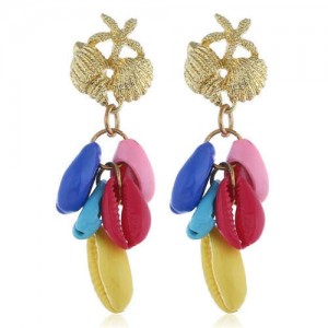 Natural Seashell Tassel Design High Fashion Women Statement Earrings - Multicolor