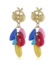Natural Seashell Tassel Design High Fashion Women Statement Earrings - Multicolor