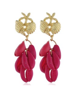 Natural Seashell Tassel Design High Fashion Women Statement Earrings - Rose