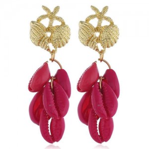 Natural Seashell Tassel Design High Fashion Women Statement Earrings - Rose