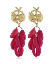 Natural Seashell Tassel Design High Fashion Women Statement Earrings - Rose