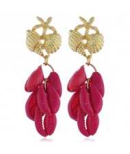 Natural Seashell Tassel Design High Fashion Women Statement Earrings - Rose