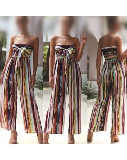 Multicolor Strips Sleeveless High Fashion Women Jumpsuit