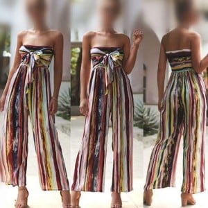 Multicolor Strips Sleeveless High Fashion Women Jumpsuit