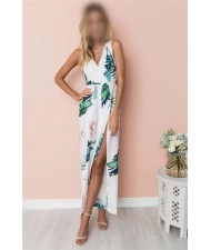 Flower Printing Summer Fashion Sleeveless Women Jumpsuit - White