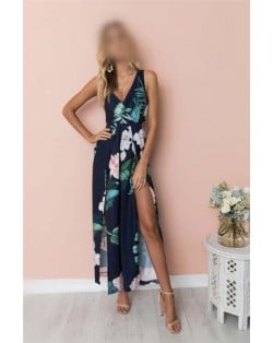 Flower Printing Summer Fashion Sleeveless Women Jumpsuit - Green