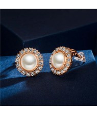 Rhinestone Emebllished Round Pearl Rose Gold Earrings