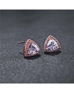 Graceful Shining Cubic Zirconia Triangle Shape Rose Gold Earrings - White