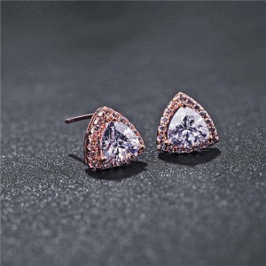 Graceful Shining Cubic Zirconia Triangle Shape Rose Gold Earrings - White