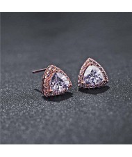 Graceful Shining Cubic Zirconia Triangle Shape Rose Gold Earrings - White