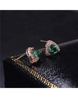 Graceful Shining Cubic Zirconia Triangle Shape Rose Gold Earrings - Green