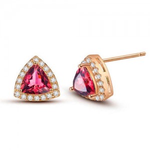 Graceful Shining Cubic Zirconia Triangle Shape Rose Gold Earrings - Red