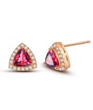 Graceful Shining Cubic Zirconia Triangle Shape Rose Gold Earrings - Red