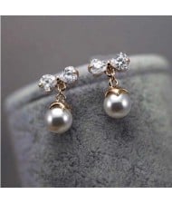 Cubic Zirconia with Dangling Pearl Design Rose Gold Women Earrings
