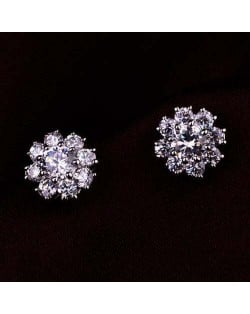 Shining Cubic Zirconia Snowflake Pattern Flower Platinum Plated Women Earrings