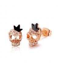 Austrian Crystal Embellished Skull Design Rose Gold Earrings