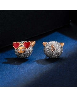 Cubic Zirconia Pig Design Platinum Plated Women Earrings