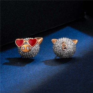 Cubic Zirconia Pig Design Platinum Plated Women Earrings