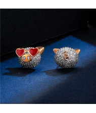 Cubic Zirconia Pig Design Platinum Plated Women Earrings