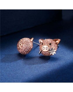 Cubic Zirconia Pig Design 18k Rose Gold Plated Women Earrings