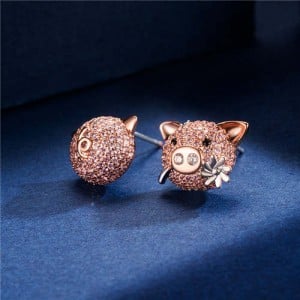 Cubic Zirconia Pig Design 18k Rose Gold Plated Women Earrings
