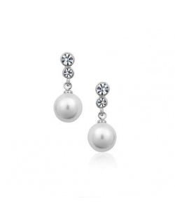 Cubic Zirconia Dangling Pearl Fashion Platinum Plated Earrings