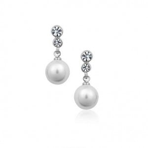 Cubic Zirconia Dangling Pearl Fashion Platinum Plated Earrings