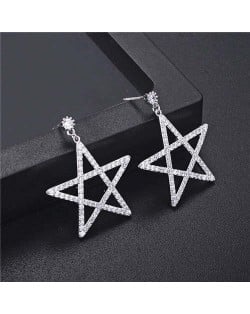 Cubic Zirconia Pentagram Design Platinum Plated Earrings