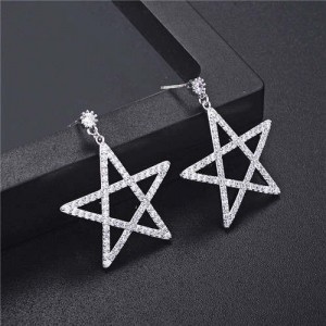 Cubic Zirconia Pentagram Design Platinum Plated Earrings