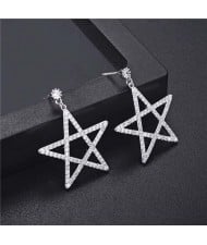 Cubic Zirconia Pentagram Design Platinum Plated Earrings