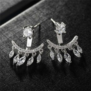 Waterdrops Tassel Design Cubic Zirconia 18k Platinum Plated Women Earrings