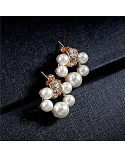 Pearl Fashion Floral Hoop Design Women Rose Gold Earrings