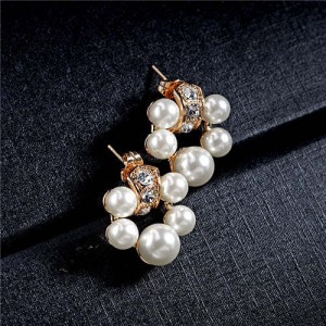 Pearl Fashion Floral Hoop Design Women Rose Gold Earrings