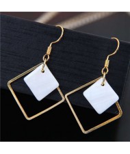 Dangling Seashell and Copper Squares Design Women Costume Earrings