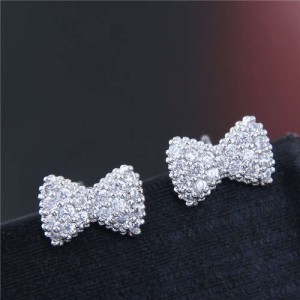 Cubic Zirconia Bowknot Design Korean Fashion Costume Earrings