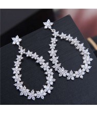 Delicate Cubic Zirconia Floral Hoop Dangling Design Korean Fashion Women Earrings