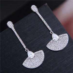 Cubic Zirconia Fan-shape Shining Tassel Earrings